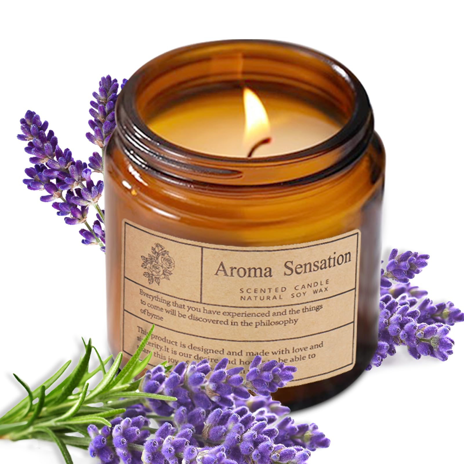 ARCASA Lavender candle jar closeup highlighting clean burn and natural soy wax.