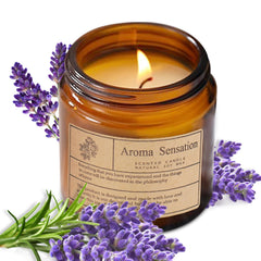 ARCASA Lavender candle jar closeup highlighting clean burn and natural soy wax.