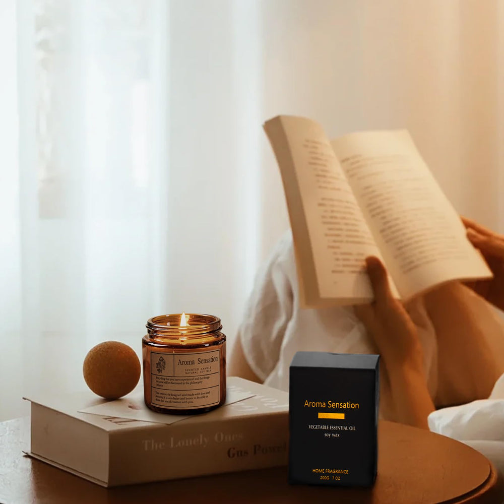 ARCASA Lavender candle light creates intimate ambiance for dining.