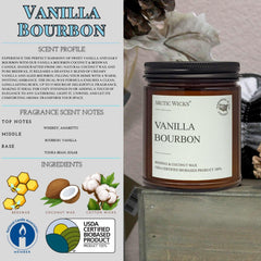 Arctic Wicks Vanilla Bourbon candle lit, creating warm and inviting ambiance