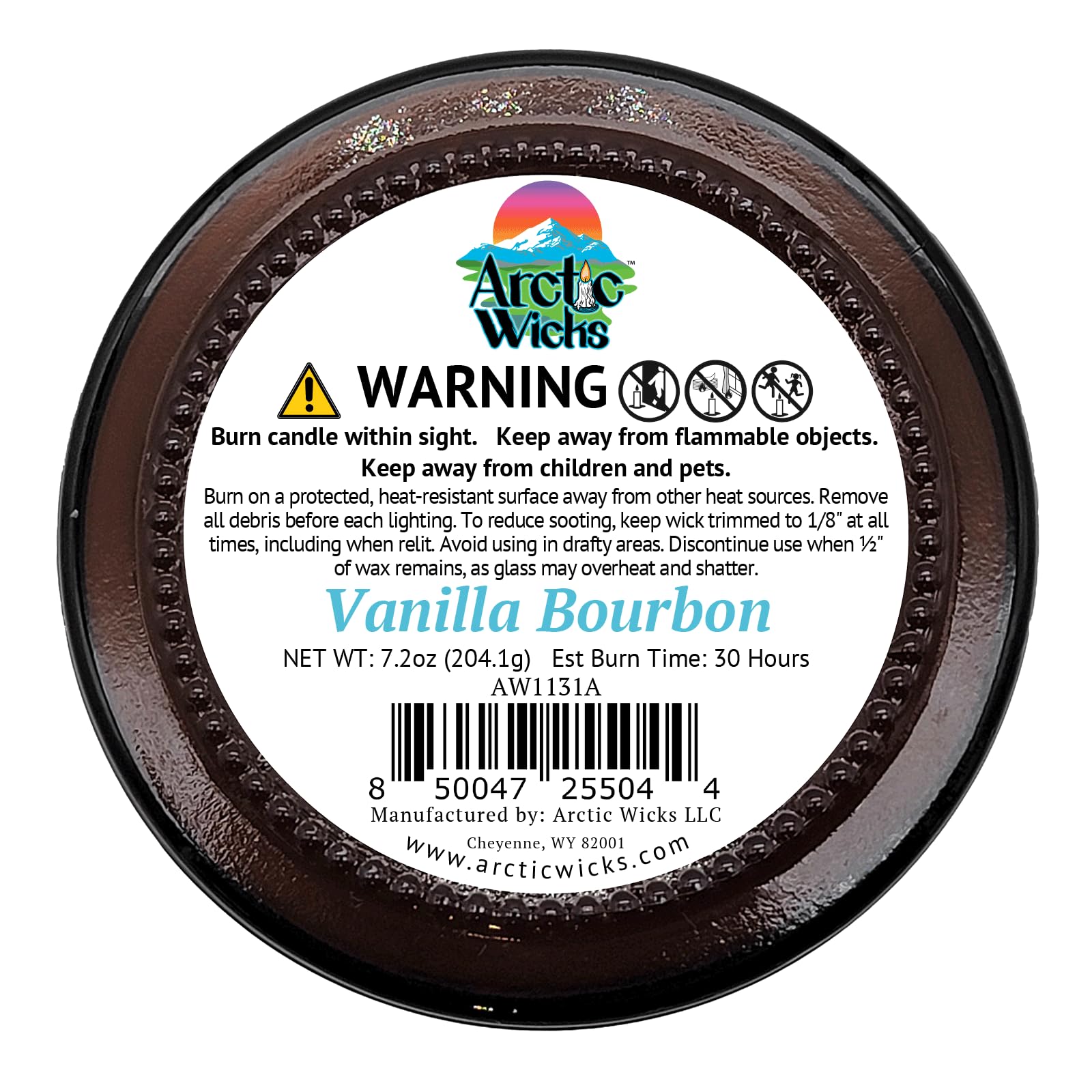 Arctic Wicks Vanilla Bourbon candle crafted in USA for quality and care