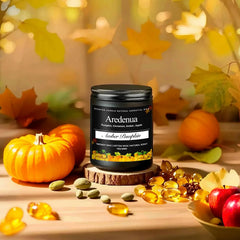 Aredenua Amber Pumpkin Candle amber jar complements cozy winter decor with timeless charm