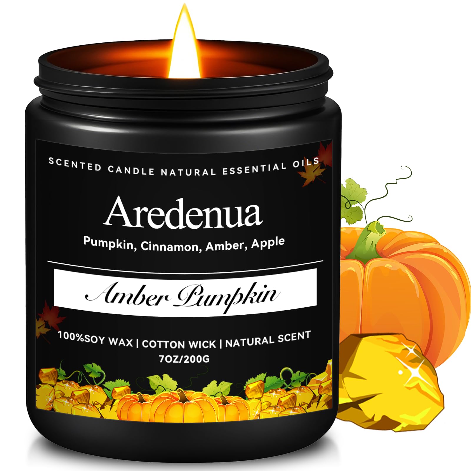 Aredenua Amber Pumpkin Candle label highlights premium packaging ideal for gifting