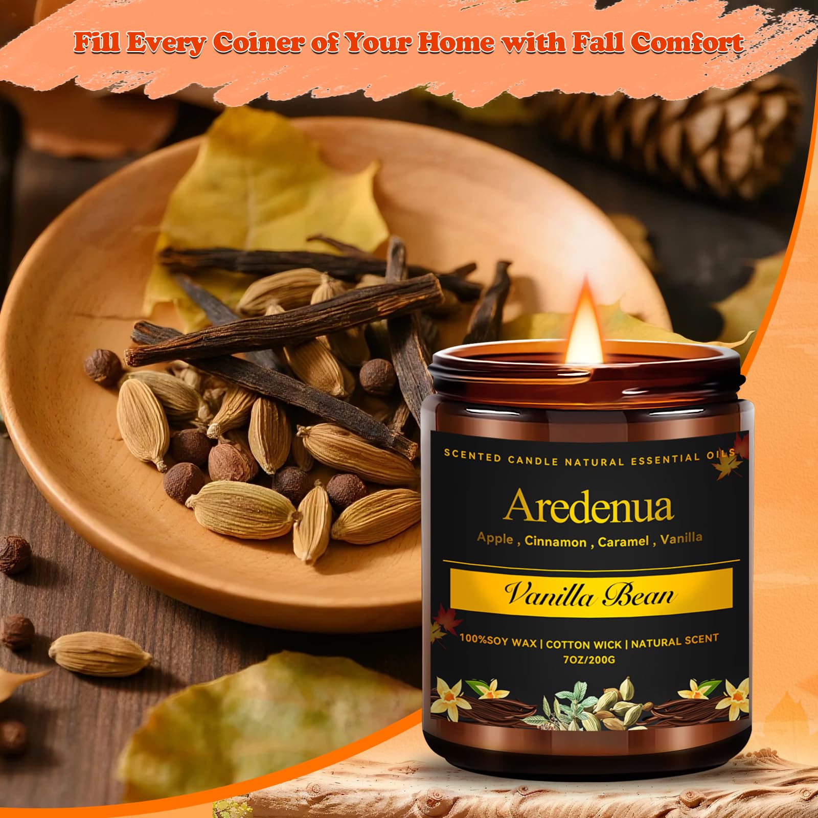 Aredenua Natural Soy Wax Candle delivers a clean burn with a warm vanilla aroma.