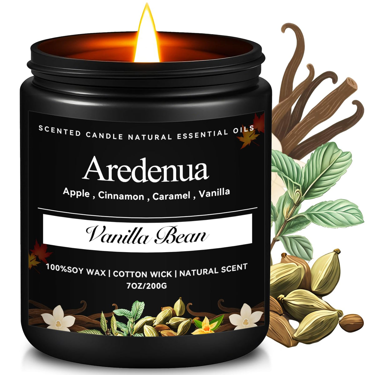 Aredenua odor-eliminating candle with vanilla bean aroma for fresh, inviting spaces.