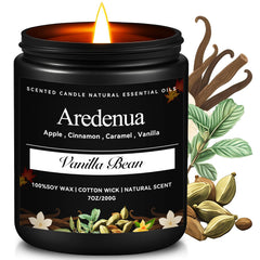 Aredenua odor-eliminating candle with vanilla bean aroma for fresh, inviting spaces.
