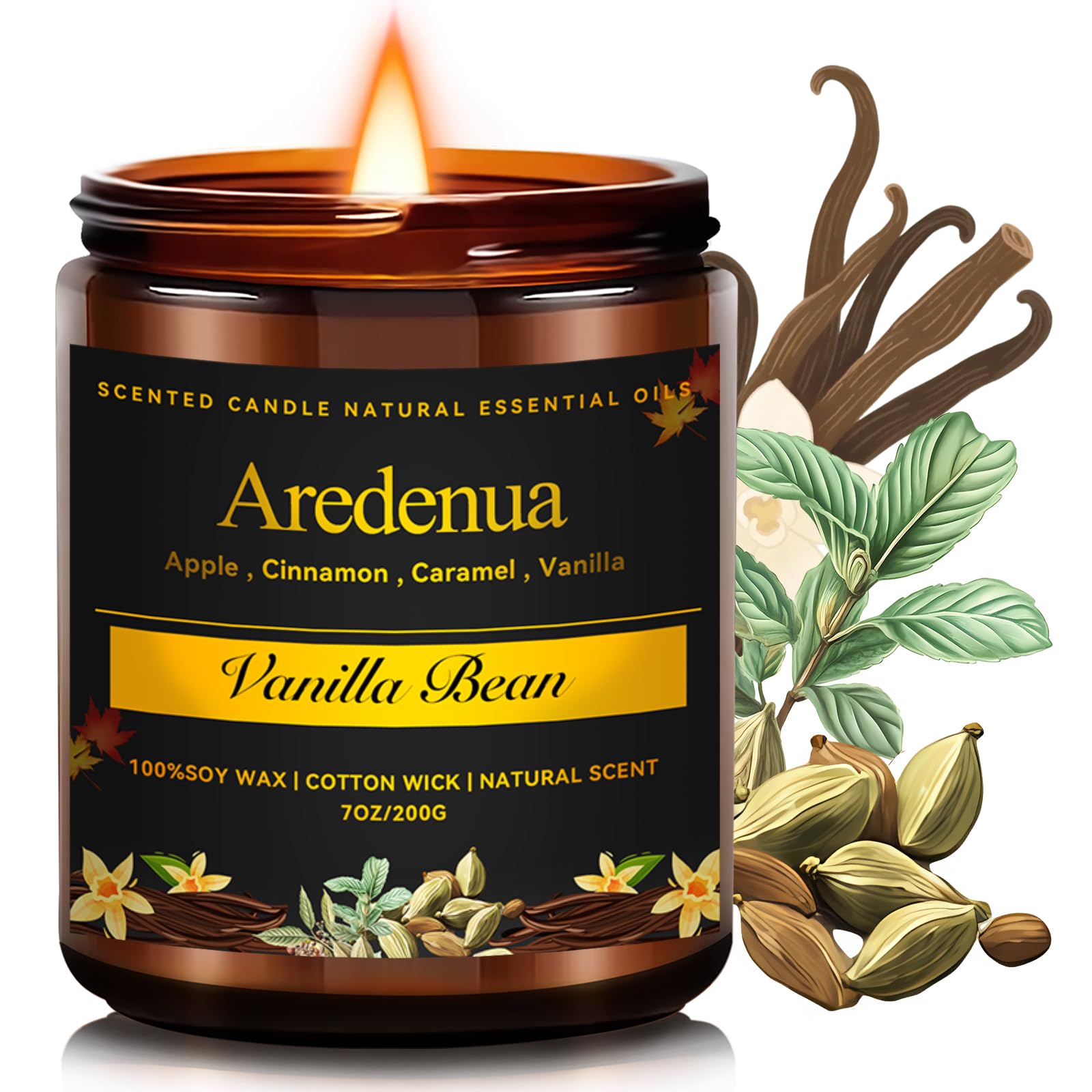 Aredenua Vanilla Bean Candle neutralizes odors while releasing a cozy vanilla fragrance.