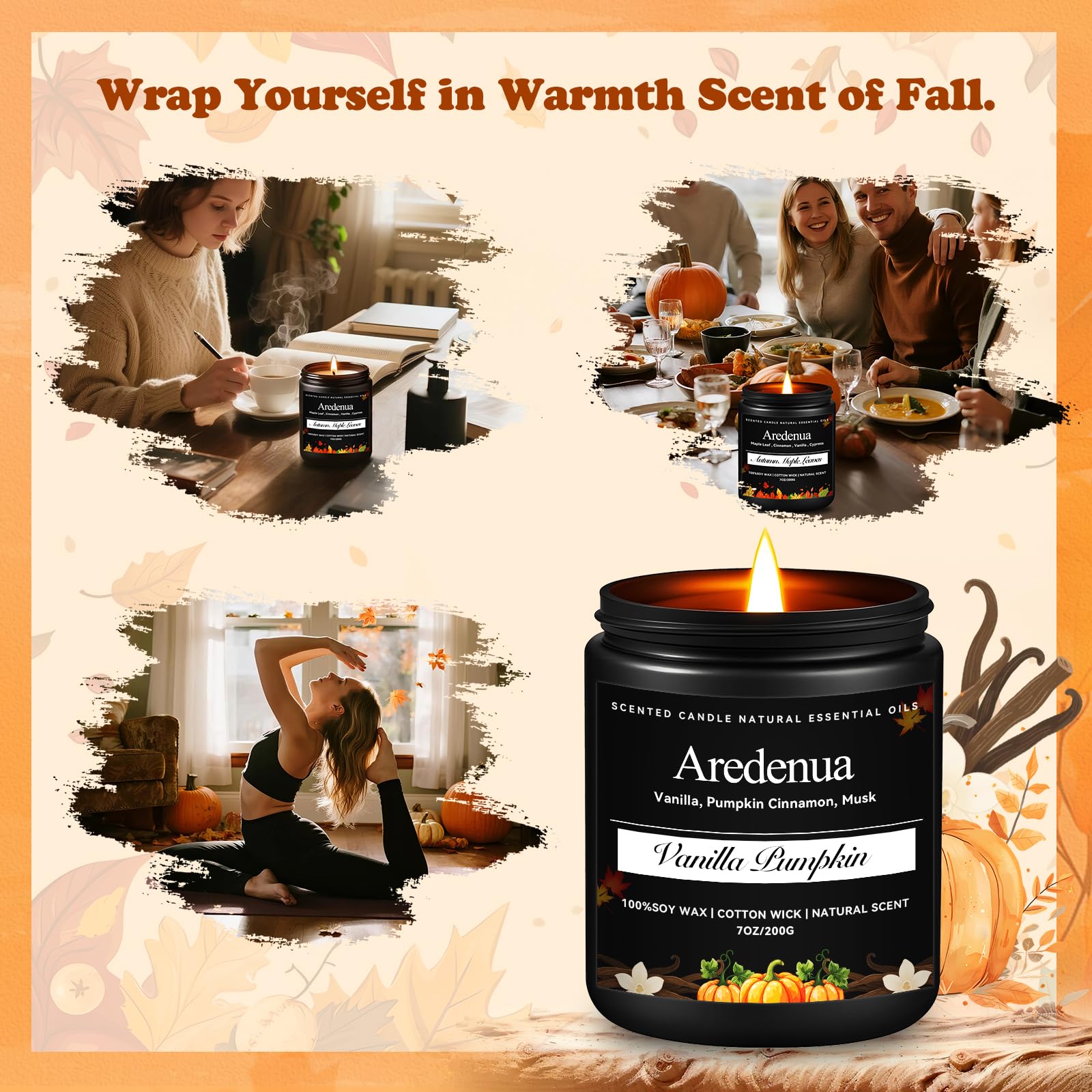 Gift-ready packaging showcases Aredenua Vanilla Pumpkin Candle for holidays.