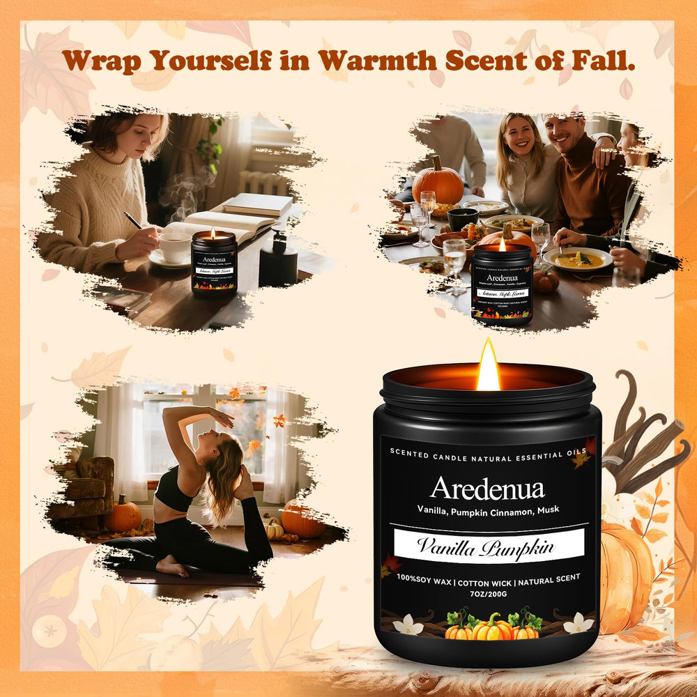 Gift-ready packaging showcases Aredenua Vanilla Pumpkin Candle for holidays.