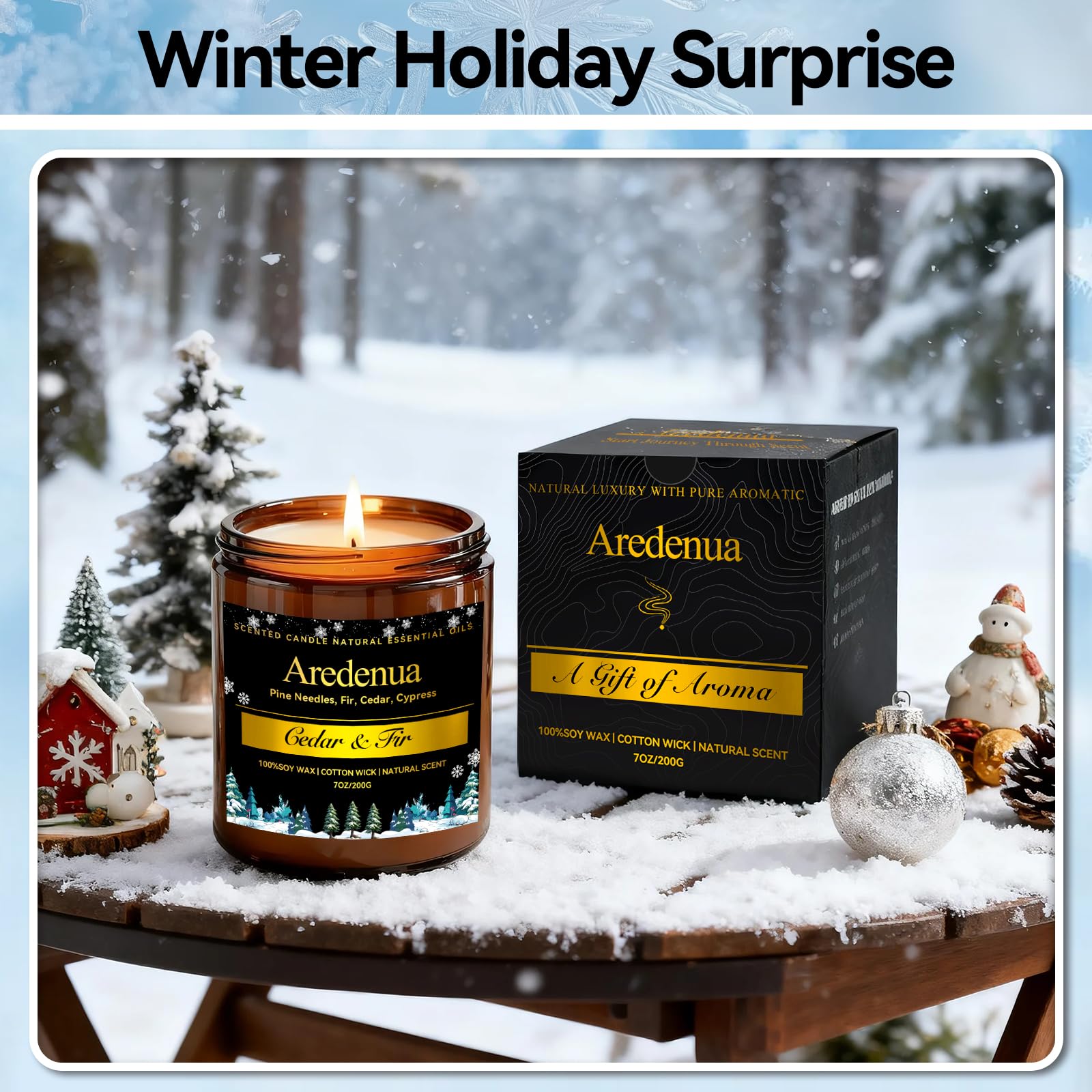 Aredenua Winter Candle closeup wax shows clean burn with essential oils.