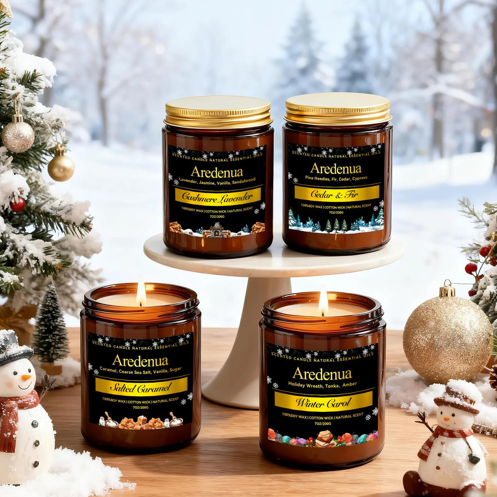 Aredenua Winter Candle packaging appears gift-ready for holidays.