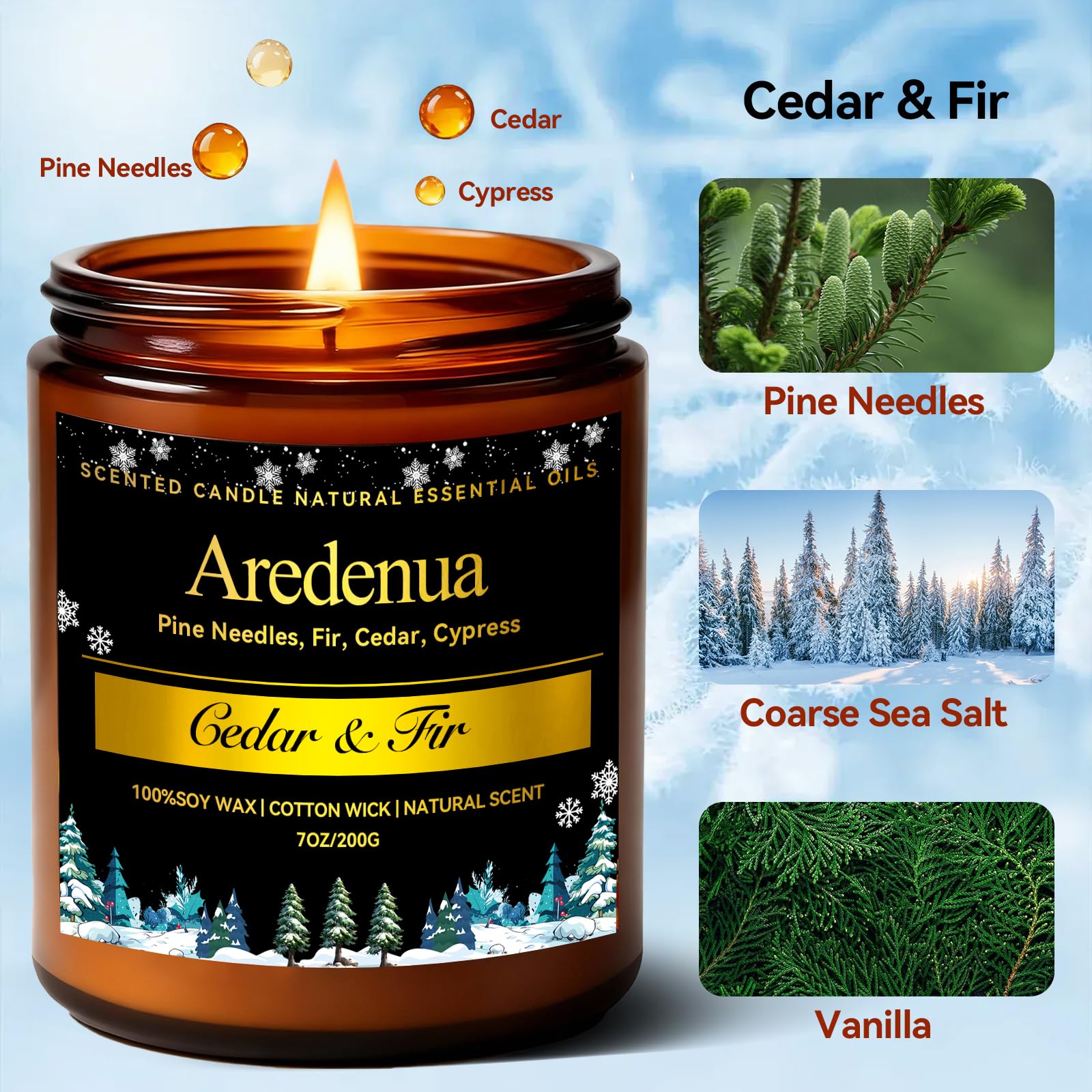 Aredenua Winter Candle wood-wick closeup suggests steady, soot-free fragrance release.