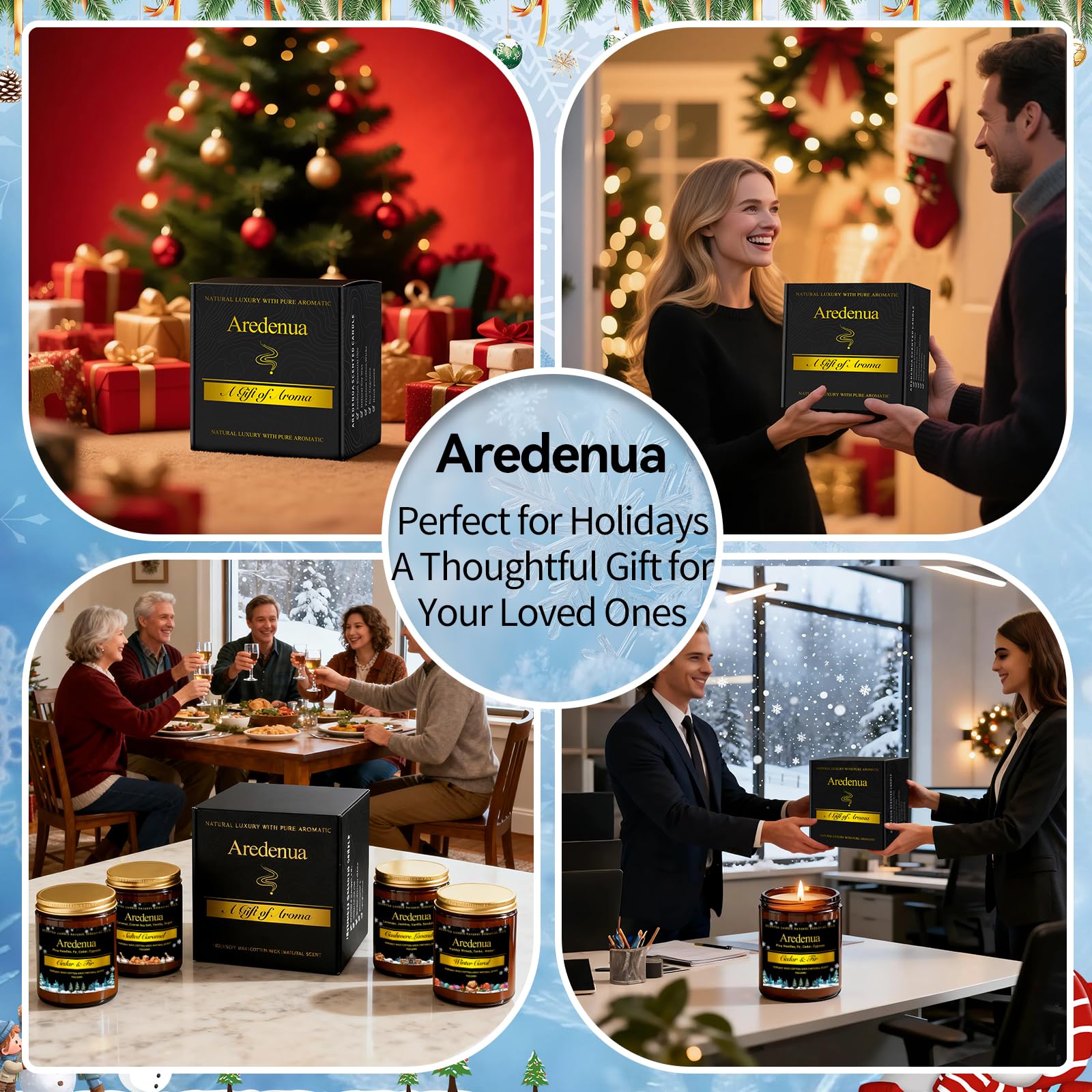 Aredenua Winter Candles Decor Scene complements rustic and modern holiday decor.