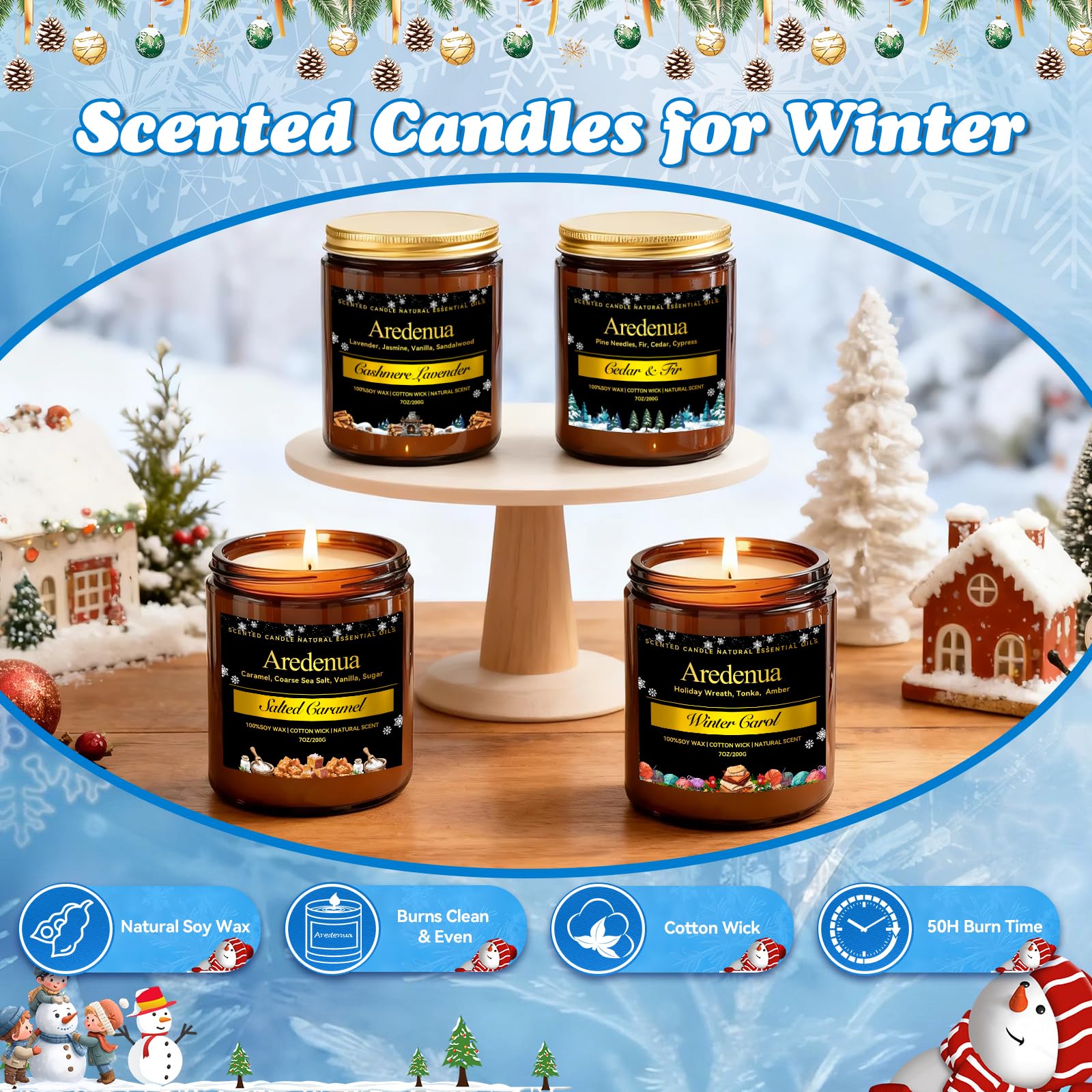 Aredenua Winter Candles Warm Cashmere Jar creates soft, luxurious ambiance in bedrooms.