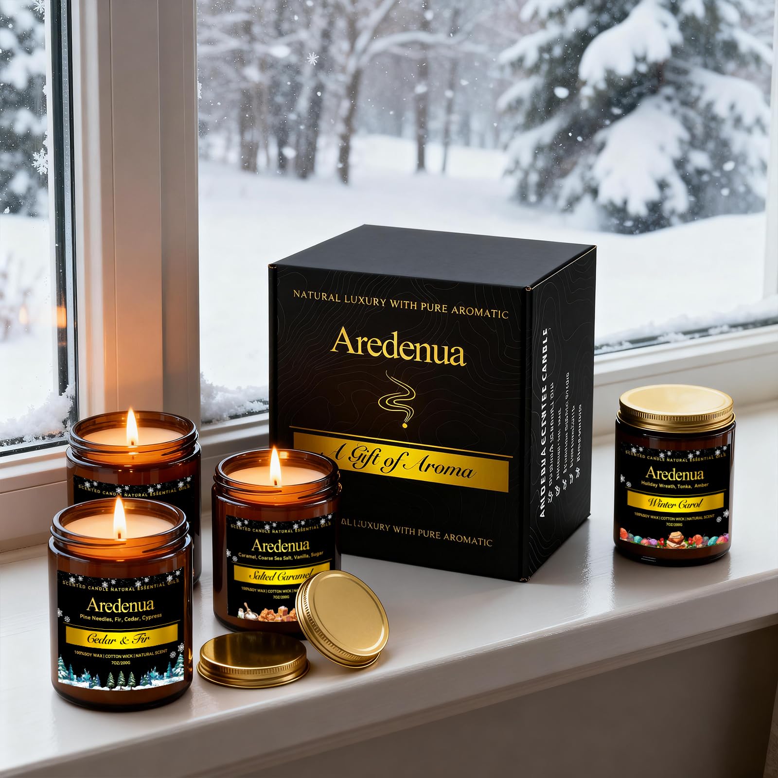 Aredenua Winter Candles Wick Closeup highlights the clean-burning cotton wick.