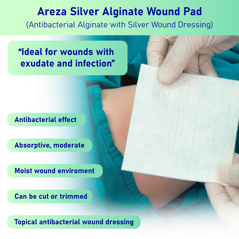Areza Medical 4.25 x 4.25 ivory dressing demonstrates compact coverage for wounds