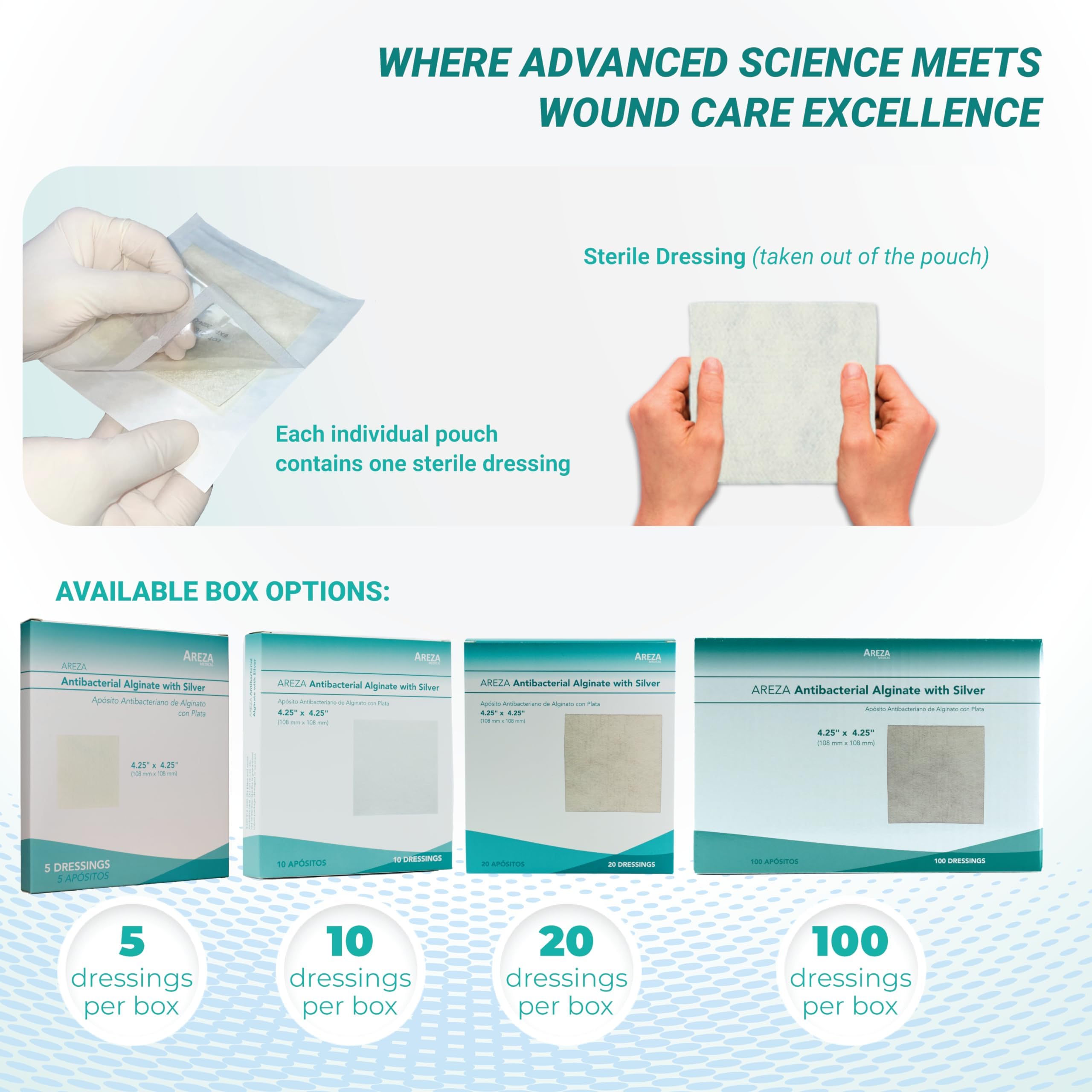Areza Medical dressing designed to absorb exudate while keeping the wound moist