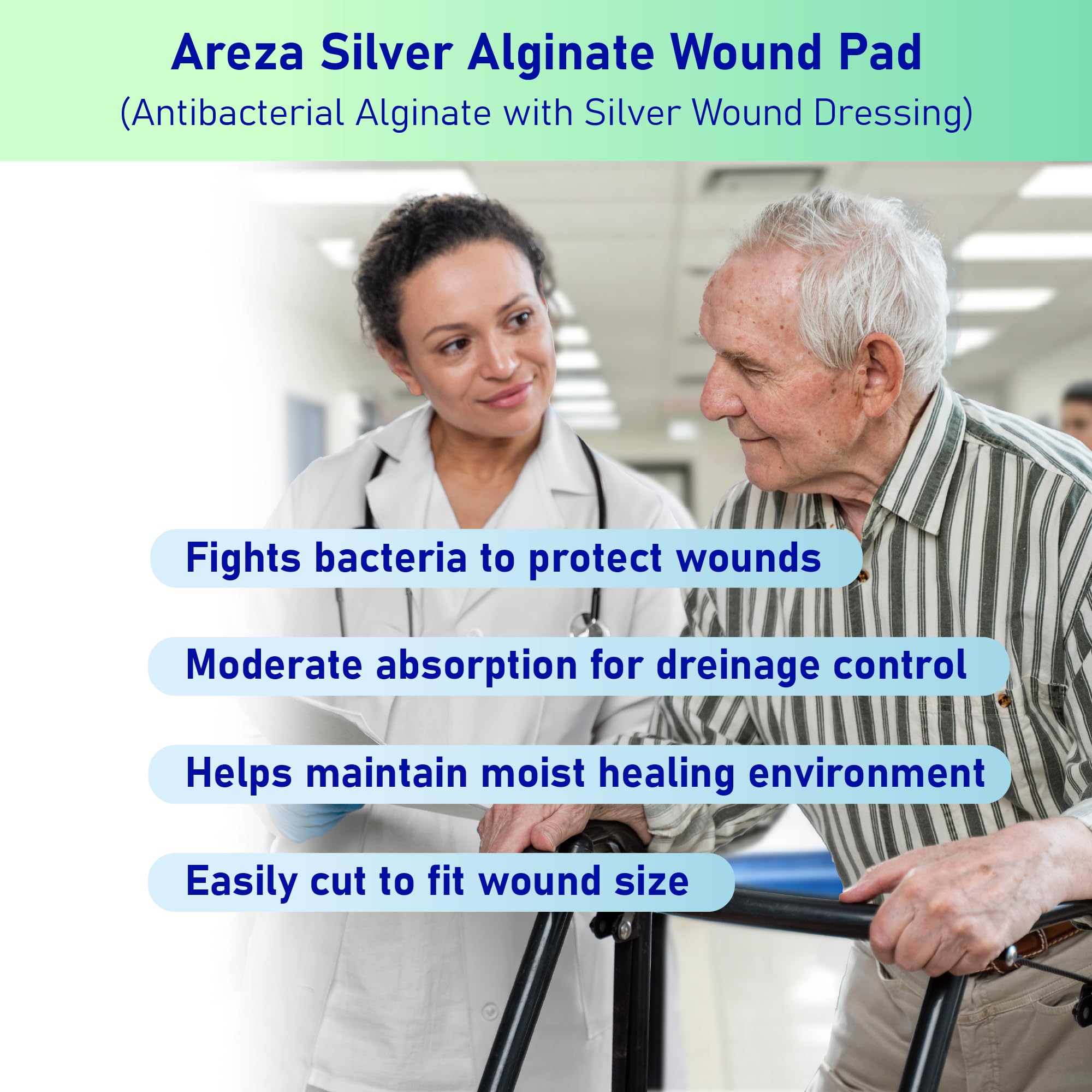 Areza Medical dressing shown sterile and individually packed for convenient barrier protection