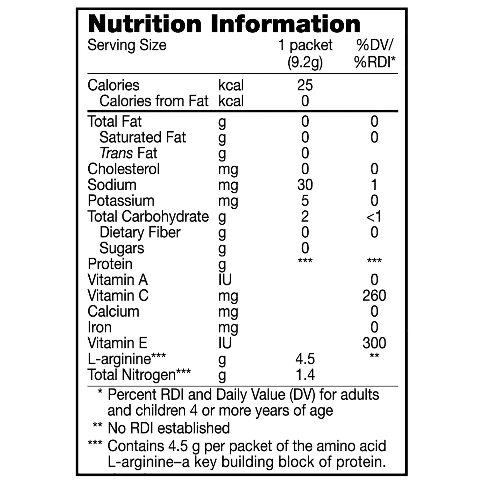 Arginaid packaging and label highlighting 4.5 g L-arginine per serving with vitamins C and E.