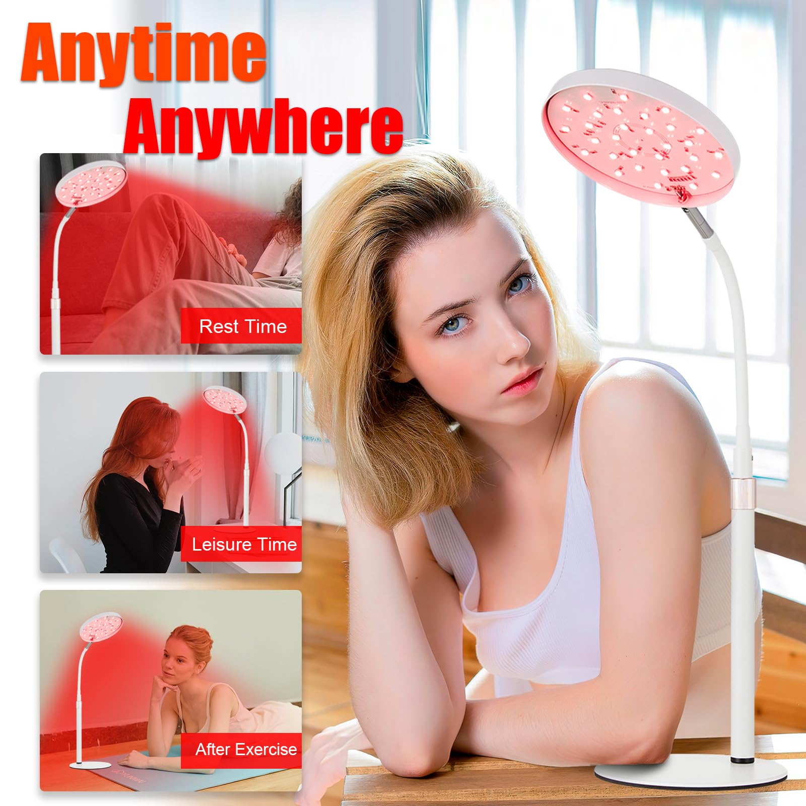 Arikashin desktop red light therapy lamp with adjustable stand for comfortable sessions.