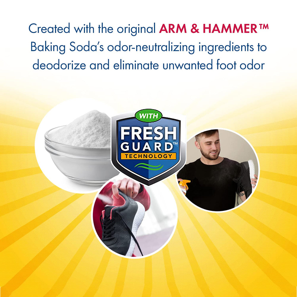 Arm & Hammer Shoe Refresher Spray in shoe for fast odor relief.