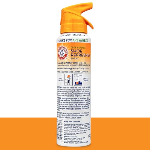 Arm & Hammer Shoe Refresher Spray on sneakers neutralizes workout odors quickly.