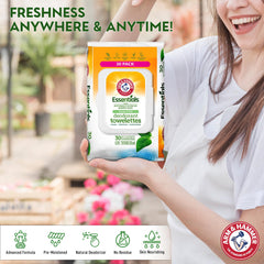 Arm & Hammer Simply Fresh wipes in use scene for gym, camping, and travel.