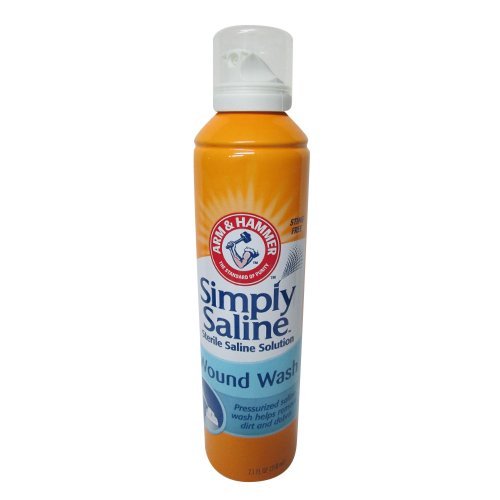 Arm & Hammer Simply Saline Wound Wash spray for easy cleansing of minor wounds from any angle.