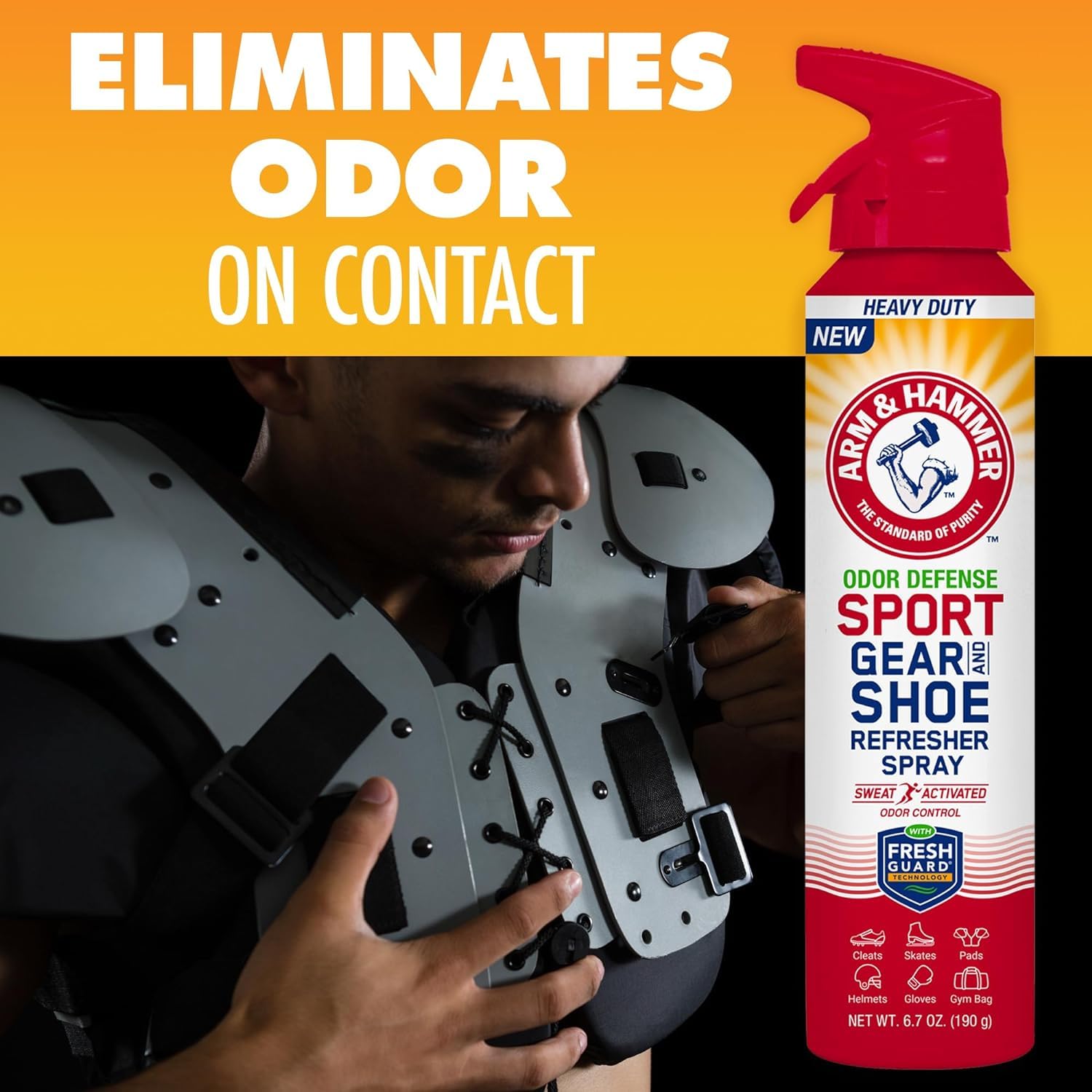 Arm & Hammer hockey gear refresher deodorizes pads and skates