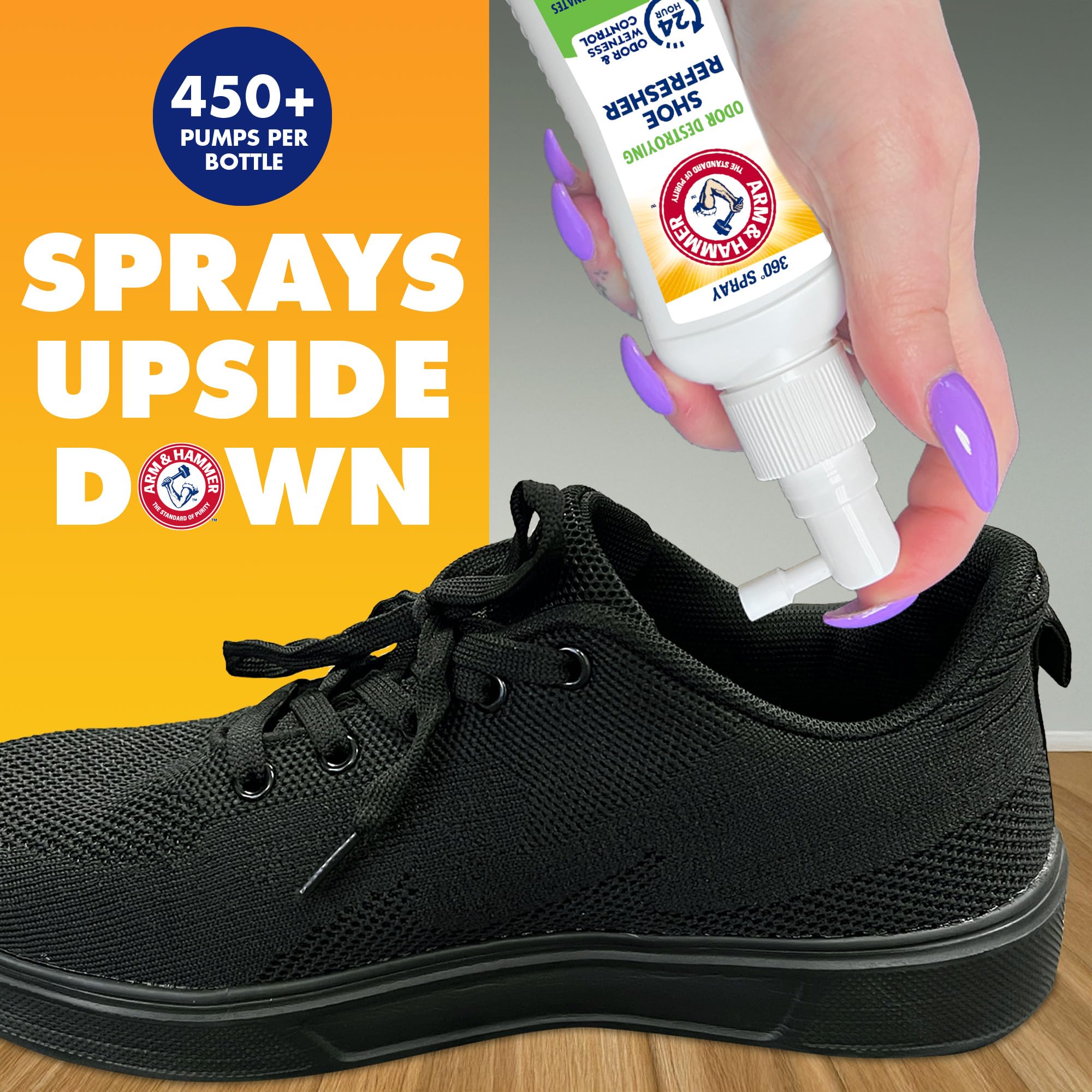 Arm & Hammer Atomizador 360 grados: alcanza dentro de botas y tenis sin esfuerzo.