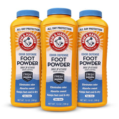 Arm & Hammer Foot Powder 7oz bottle cap for mess-free odor and moisture control.