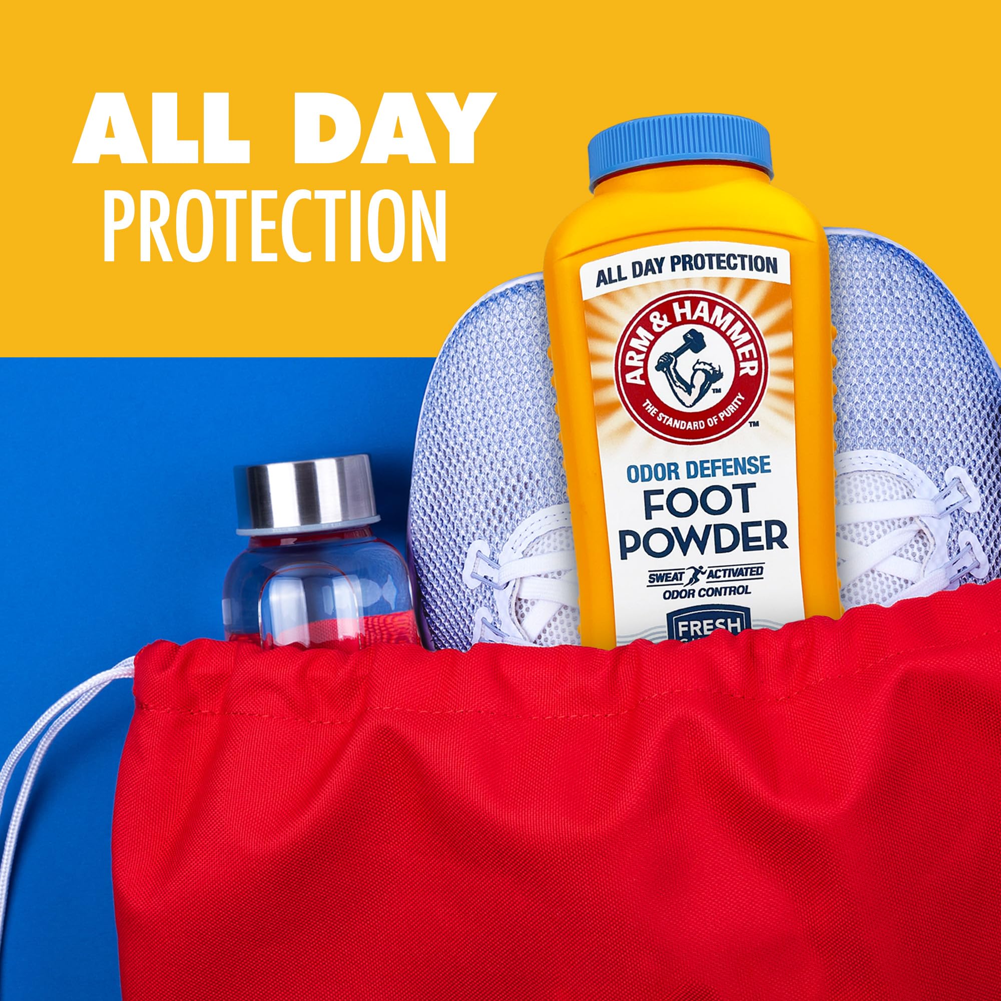 Arm & Hammer Foot Powder applied to feet for instant refreshing feel.