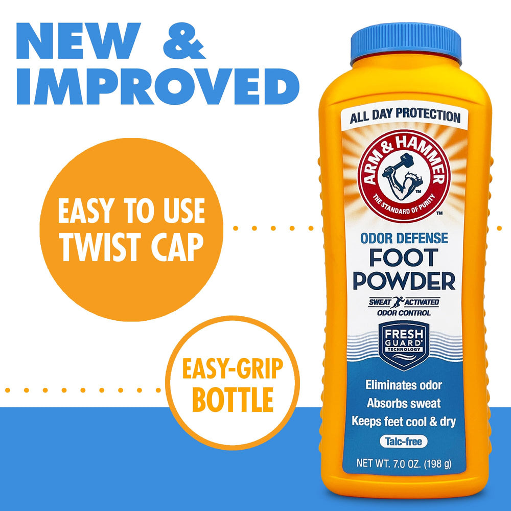 Arm & Hammer Foot Powder featuring fresh guard odor control for feet.