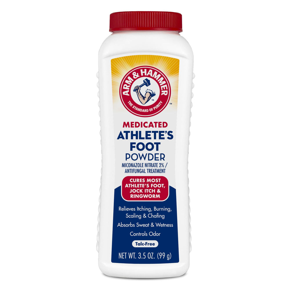 Arm & Hammer Polvo para pies en envase, mantiene los pies frescos y secos.