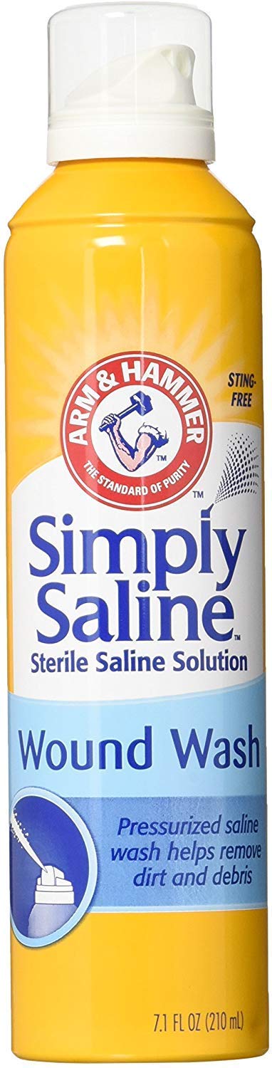 Arm and Hammer Simply Saline Wound Wash bottle pour, gentle cleansing for wounds