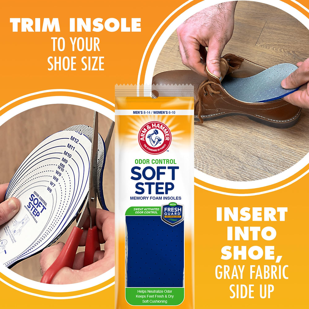 Arm & Hammer ultra-soft top cloth insoles with sweat-activated Fresh Guard.