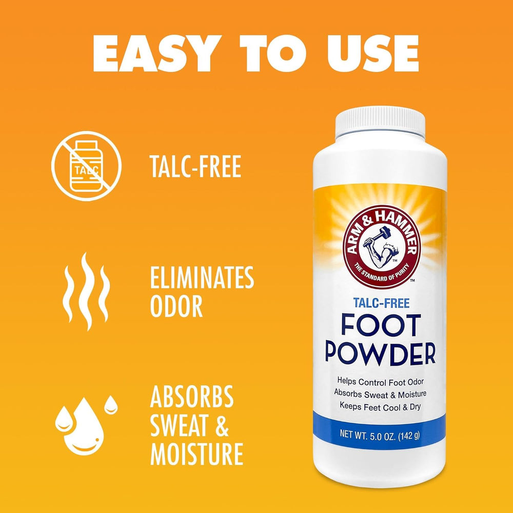 Arm & Hammer demuestra uso en el pie, absorbe sudor para pies más frescos.