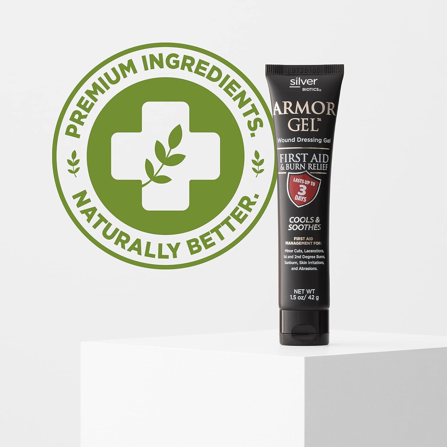 Armor Gel applied to simulated minor cut for soothing coverage.