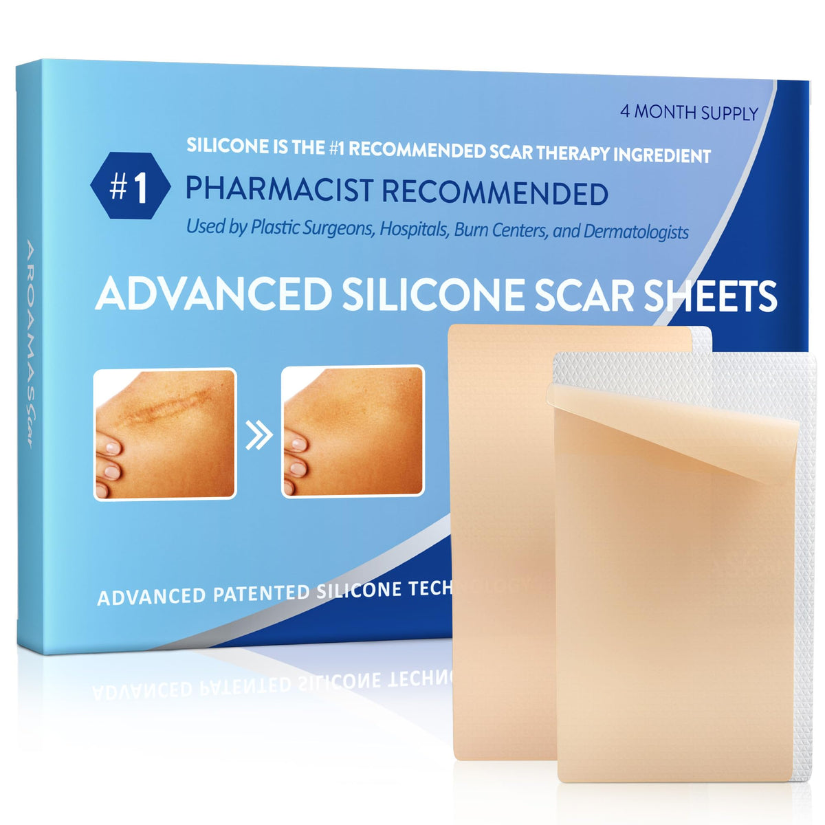Aroamas Scar silicone tape pack front view for scar appearance care