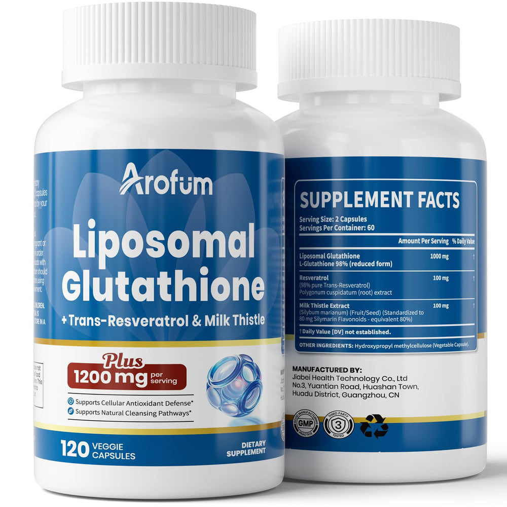 Arofum liposomal glutathione 1000mg bottle for high-absorption skin support.