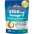 Arofum Omega-3 Fish Oil + Vitamin D3/K2 – 300 Lemon Burpless Softgels | Heart, Brain, Eyes & Immune Support