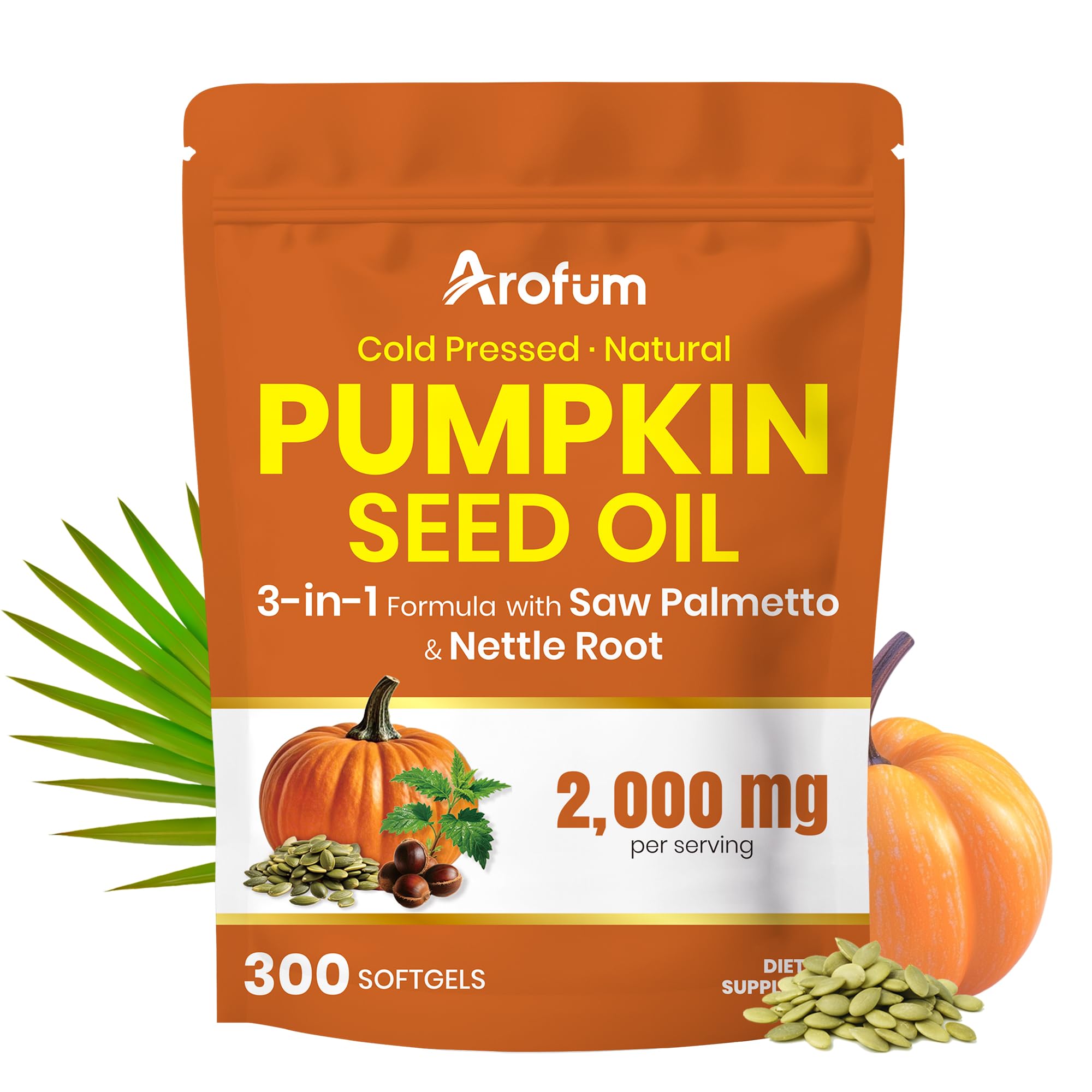 Arofum pumpkin seed oil softgels bottle for daily vitality.