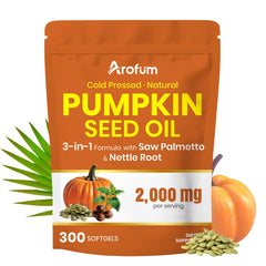 Arofum pumpkin seed oil softgels bottle for daily vitality.