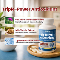 Arofum resveratrol ingredient label emphasizing antioxidant protection.
