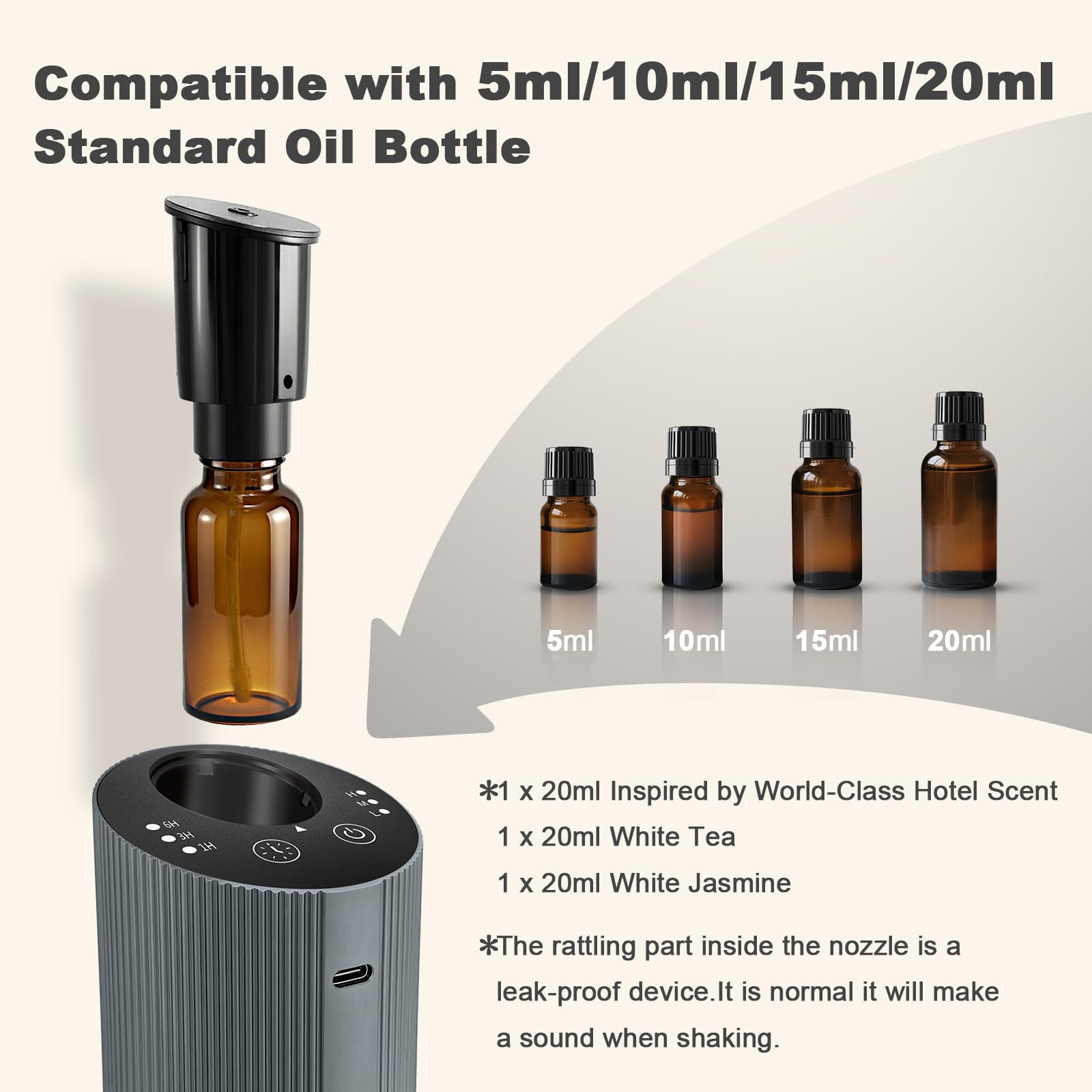 Aroma Diary 60ml essential oil bottle included with the diffuser.