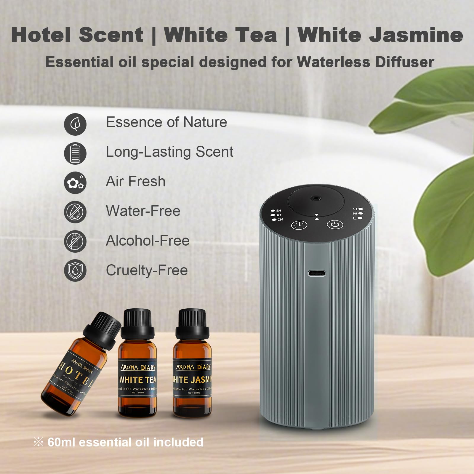 Aroma Diary portable diffuser fits in car cupholder for on-the-go scent.