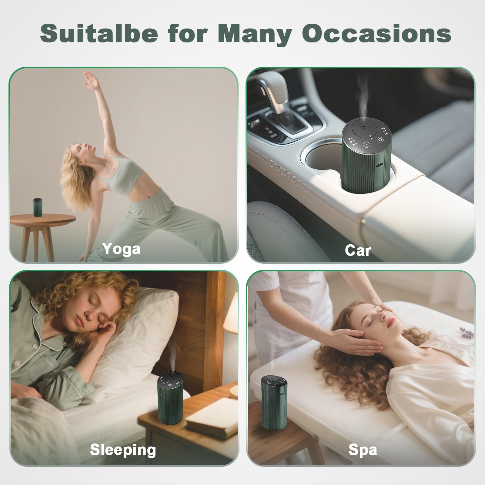 Aroma Diary diffuser on nightstand creates cozy bedroom ambiance