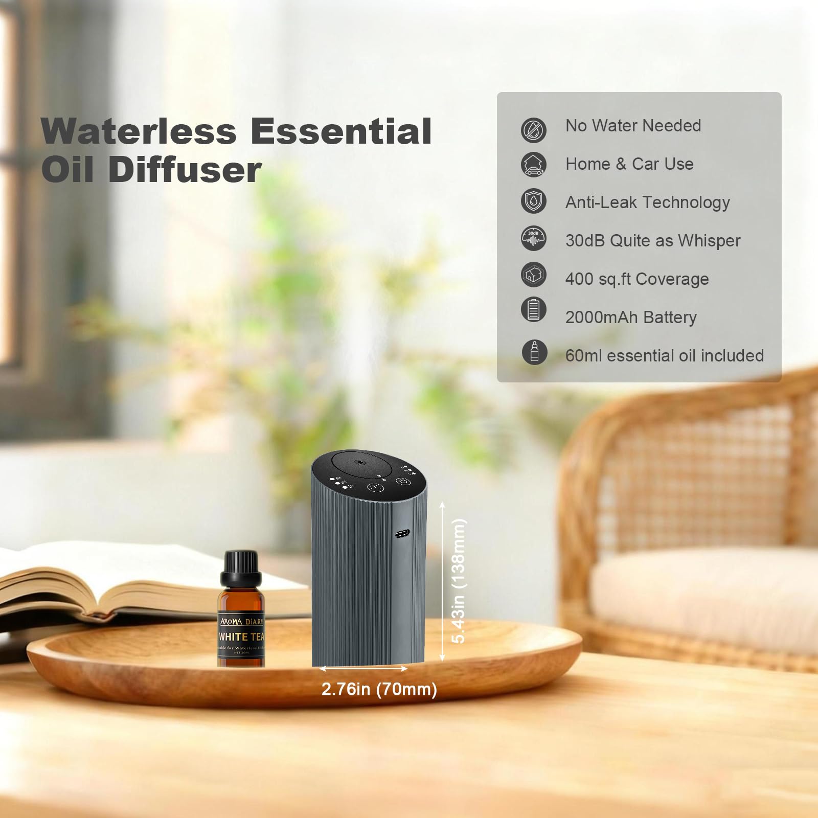 Aroma Diary diffuser on a desk showcasing portable aromatherapy for work.
