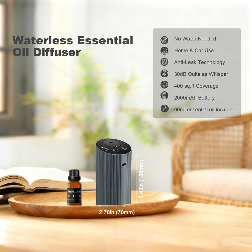 Aroma Diary diffuser on a desk showcasing portable aromatherapy for work.