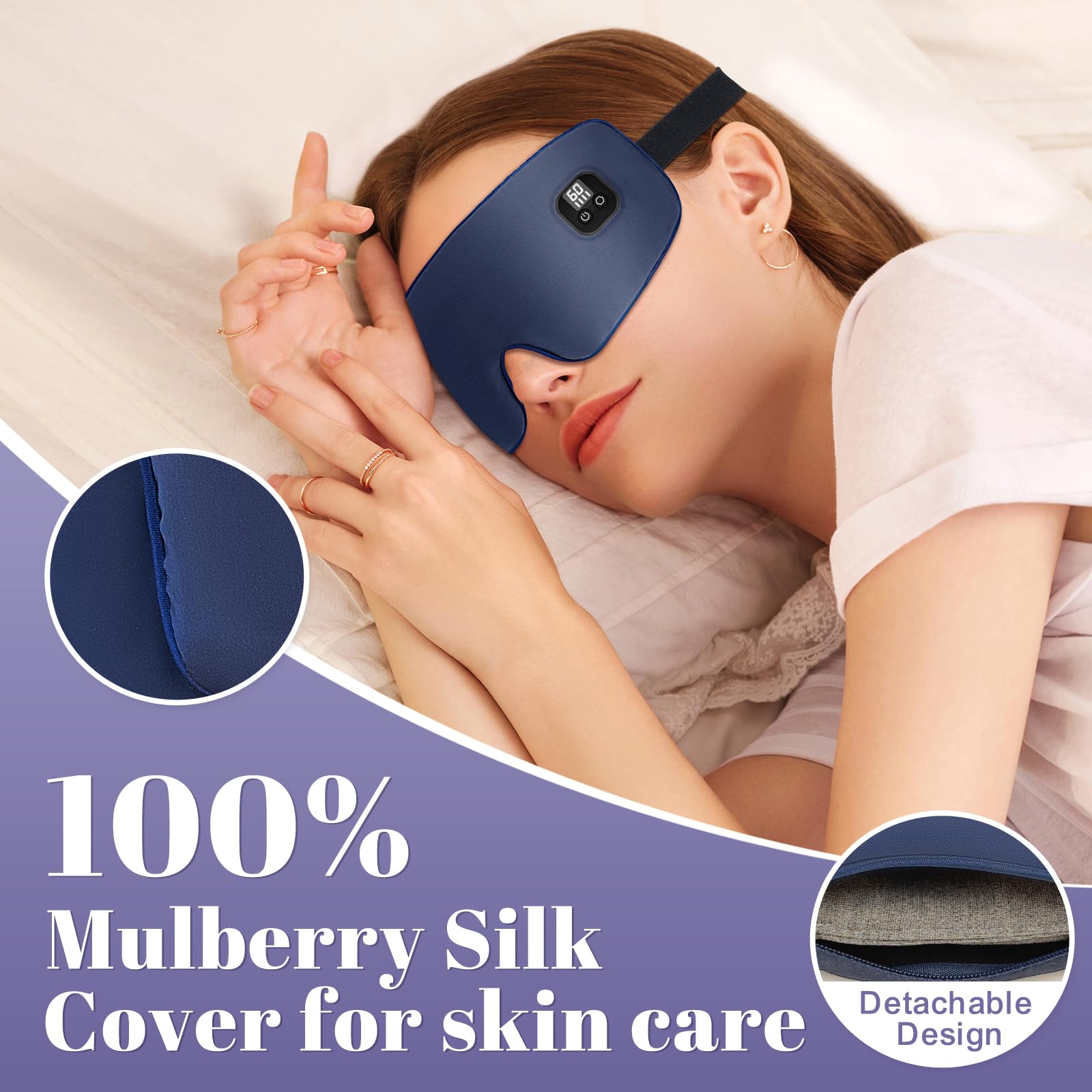Aroma Season eye mask showing 1500mAh battery for on-the-go warmth